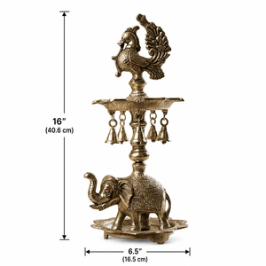 Soporte de metal con acabado antiguo para Diya, con campanas colgantes y diseño de pavo real, para lámpara de aceite tradicional, ideal para decoración del hogar y Puja - Product Image 6