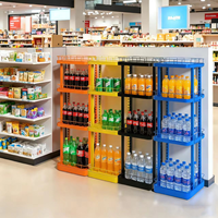 Bac à boissons métallique roulant avec roues pour eau en bouteille, supermarché, épicerie, présentoirs de vente au détail pour la promotion