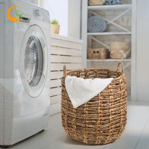Haute qualité personnalisable naturel cercle jacinthe d'eau tissé à la main conception Portable panier à linge pour la maison cuisine stockage - Product Image 3
