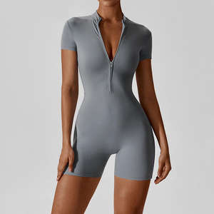 Free logo Customization High Waist <b>Jumpsuit</b> <b>Bodysuit</b> with Zipper High Elastic Seamless Yoga Sleeveless <b>Jumpsuit</b> for Women - Product Image 2