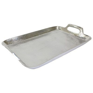 Ensemble de 3 plateaux de service rectangulaires en aluminium faits à la main, argentés, décoratifs, avec poignées, pour la maison et l'hôtellerie - Product Image 3