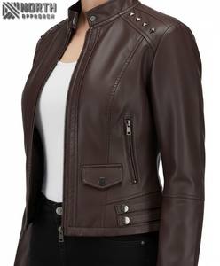 Chaqueta de Mujer de Cuero Genuino para Invierno, con Cremallera, Tejida, de Lona, Personalizable con Logotipo Frontal - Product Image 6