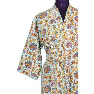 Hand-Stitched Elegant White 100% Cotton Kimono Bath Robe Multi Kantha Quilted Cut Work <b>Cardigan</b> for Summer Spring Home Nightwear - Product Image 4