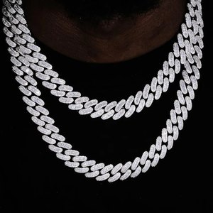 Diamond Tester GRA Hip Hop S925 Silver Iced Bling 3 filas 14mm-20mm VVS Moissanite Cadena de eslabones cubanos para hombres 16MM 18mm - Product Image 1