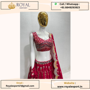 New Women's Bridal Wear Heavy Faux Georgette Embellished <b>Lehenga</b> Choli with Real Mirror Work and Dupatta - Product Image 6