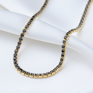 Black Zircon Stone Design <b>Tennis</b> <b>Necklace</b> Handmade Wholesale Turkish 925 <b>Sterling</b> <b>Silver</b> Jewelry - Product Image 4