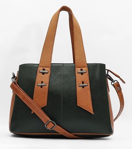 Sac à main en cuir véritable noir et tan pour femme, sac à bandoulière, sac fourre-tout, deux poignées, fermeture à glissière, bandoulière réglable, résistant à l'eau - Product Image 1