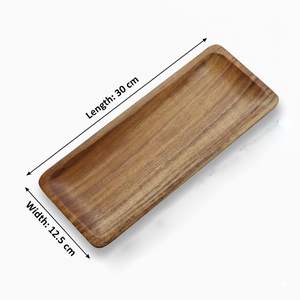 Plateau de service rectangulaire en bois plat simple, grand, en acacia, plateau de service décoratif empilable, plateau de service pour desserts disponible - Product Image 2