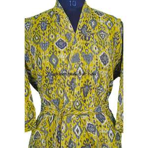 Handmade Indian Kantha Cotton Kimono Robe for <b>Women</b> Floral Print <b>Quilted</b> Spring Autumn Long Eco-Friendly <b>Lightweight</b> Sleepwear - Product Image 4