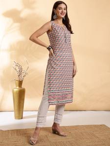 Mujeres étnicas geométricas impresas Chikankari algodón regular Kurta indio pakistaní kameez - Product Image 5