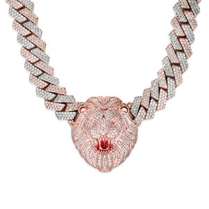 Luxury HipHop Iced Out Lion Face <b>Pendant</b> <b>With</b> S925 Sterling Silver Cuban <b>Chain</b> Round Moissanite Diamond Party Wear <b>Chain</b> For <b>Men</b> - Product Image 1