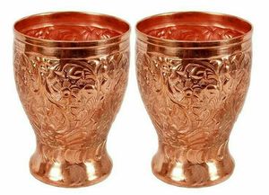 100% verre à vin en cuivre pur meilleure qualité articles de fête faits à la main avec verre à eau gravé au design unique - Product Image 2
