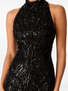 Broderie Tulle Diamant Perles Courte Sans Manches Mini Robe Droite Au Genou Anti-Statique Rose Maille Conception Avant Partie - Product Image 2