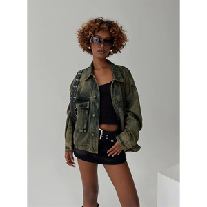 Chaqueta vaquera lavada OEM a prueba de viento ajustada superventas para mujer, personalizada de alta calidad, nueva moda, rellena de algodón teñido - Product Image 2