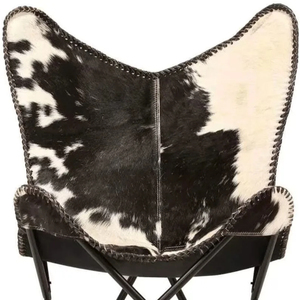 Genuine Butterfly Chair with Rustic Design Black and White Goatskin Leather Foldable Iron Frame-for Outdoor Bedroom Leisure - Product Image 2