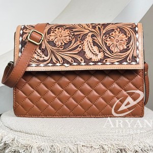 Hot Sale Popular Hand Tooled Quilted Genuine Leather Diamond Lattice Shoulder Flap Bags Floral Women's Crossbody Messenger Bags - Product Image 1