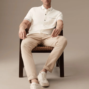 Suéter Personalizado de Manga Corta para Hombre, Estilo Polo de Punto con Botones y Bolsillo, Modelo Verano - Product Image 3