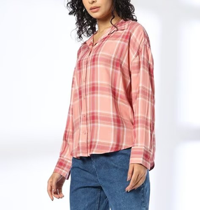 Meilleur prix pour chemises en coton bleu à manches longues sur mesure, bon marché, pour femmes, option multicolore, 100% coton, fil teint, imprimé - Product Image 2