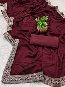 ส่าหรีปักลายสีแดงเลือดหมูสง่างามเหนือกาลเวลาสำหรับงานปาร์ตี้ห่อความรักประเพณีอันงดงามที่งดงามประดับหัวใจทุกดวง - Product Image 5