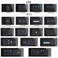 FR UE Reino Unido Socket TV Network SA Socket Tipo C USB 1 2 3 4 Gang 2 Way Push Reset Botón Interruptor Panel de vidrio DIY Combinación gratis