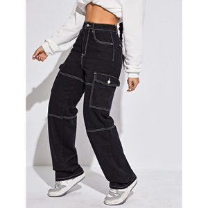 New style streetwear tapered fit slim fit 100% cotton cargo pants jogger with wide pocket breathable pants for <b>women</b> - Product Image 1