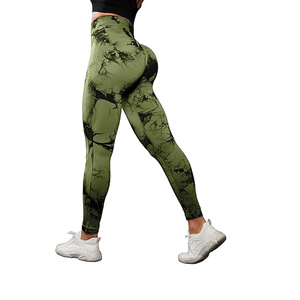 Collants de fitness taille moyenne respirants pour femmes avec logo personnalisé pantalon de yoga sans couture motif solide leggings de yoga tie dye pour femmes - Product Image 2