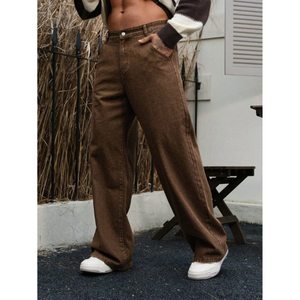 Jean en denim ample et droit pour femme, style vintage, coupe large, tissu écologique respirant, délavé, taille automne - Product Image 4