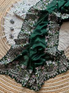 Belle couleur Designer Pakistanais Sari Lourd Rangoli Soie Saree avec Paillettes Dentelle Bordure pour les Fonctions de Mariage et les Fêtes - Product Image 2