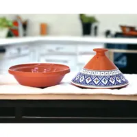 Tajine marocain fait main en argile avec couvercle en verre, design contemporain, écologique, compatible avec les cuisinières à gaz, poignée composite, 20 cm