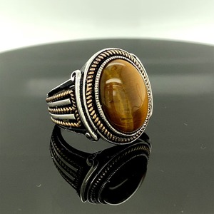 Handmade Silver Men's <b>Ring</b> with Natural <b>Tiger</b> <b>Eye</b> Gemstone Vintage Ottoman Style Oval <b>Ring</b> Fine Jewellery Wholesaler - Product Image 3