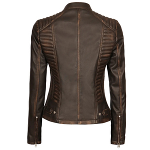 Chaqueta de invierno de piel de oveja genuina para mujer, cuero lavado, relleno de algodón, patrón sólido, cremallera a prueba de viento, estilo de procesamiento crudo - Product Image 4