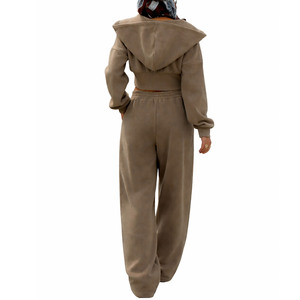 Ensemble de sweat-shirt à capuche en polaire zippé et pantalon de jogging décontracté pour femmes, taille élastique, streetwear décontracté pour la vente en gros - Product Image 2