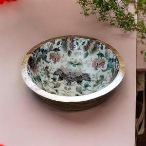 Bol rond imprimé coloré en bois de créateur artisanal de haute qualité pour une configuration de cuisine écologique au prix de gros - Product Image 5