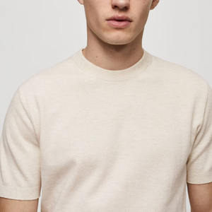 ผู้ชายที่ขายดีที่สุดสีเบจถักผ้าฝ้ายโครงสร้างเสื้อยืดพอดีบางกับคอจําลองสําหรับขายผู้ชายเสื้อยืดผ้าฝ้ายเปล่า - Product Image 3