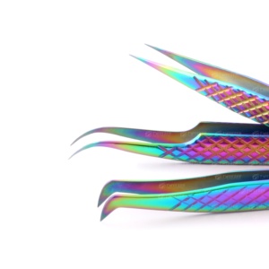 Pince à épiler d'extension de cils japonaise en acier inoxydable couleur arc-en-ciel avec poignée en diamant, pointe pointue isolant les cils naturels, logo personnalisé - Product Image 2