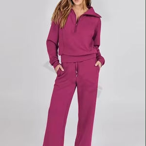 Conjunto a juego de 2 piezas Sweat Lounge para mujer al por mayor-Sudadera y pantalones de chándal de gran tamaño - Product Image 1
