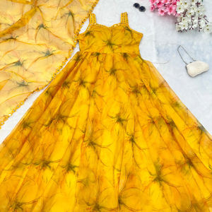 Venta caliente de las mujeres Anarkali Georgette bordado Kurti Dupatta Set Readymade Indian & Pakistani Wear para bodas y fiestas - Product Image 1