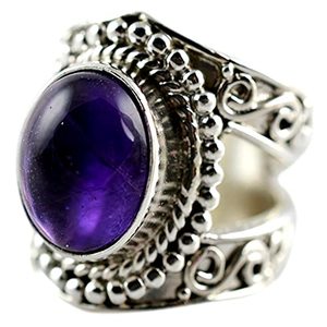 Navya <b>Craft</b> Handmade 925 Sterling Silver Boho Statement <b>Ring</b> Amethyst Oval Platinum Sizes 4-13 for Christmas Anniversary for - Product Image 1