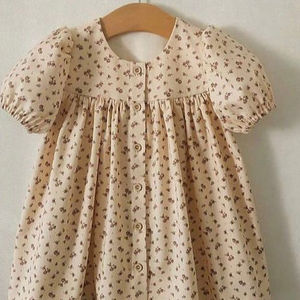 2024 impresionante vestido de algodón estampado para niña con manga corta hinchada hermoso diseño 100% ropa de bebé de algodón - Product Image 1