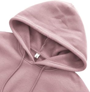 เสื้อฮู้ดผู้หญิงสีชมพูแฟชั่น ผ้าฝ้ายสีพื้น แขนยาว ทรงหลวม ไหล่ตก มีเชือกผูก แต่งเลื่อมด้านหน้า - Product Image 3