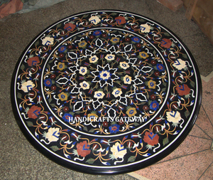 ท็อปโต๊ะหินอ่อนสีดำฝังหินอ่อนแบบฝังลายดอกไม้ทรงกลมใช้ตกแต่งบ้านด้วยราคาที่ดีที่สุด - Product Image 1