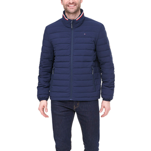 Plus Size <b>Men's</b> <b>Navy</b> <b>Quilted</b> Hooded Bomber <b>Jacket</b> Casual Winter Warm Thick Zipper Closure Regular Fit Solid Color Quick Dry High - Product Image 2