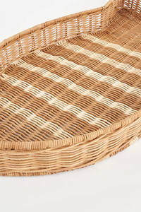 Élégance et utilité Plateau rond de service alimentaire Plateau décoratif en rotin tissé avec poignées pour table basse alimentaire - Product Image 3