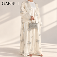 Ensemble 2 pièces de luxe pour femmes musulmanes : Abaya brodée en organza de Dubaï avec perles, Kimono en satin argenté et sous-robe intérieure pour l'Aïd et les mariages MSL888