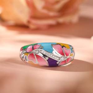 Bague de mode Jeulia en argent sterling émaillé, motif papillon et fleur, pour femme - Product Image 4