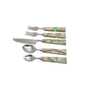 Poignée en résine aspect marbre Ensemble de couverts tendance Manche en bois de résine Acier inoxydable Cuillère Fourchette Couteau Ensemble de couverts de table Ménage - Product Image 6
