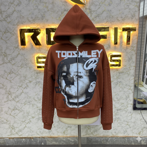 Sweat à capuche zippé en polaire pour homme, style streetwear, avec strass, effet délavé vintage et délavé à l'acide, en matière de qualité et à prix abordable - Product Image 3