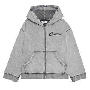 Custom Vintage <b>Zip</b> <b>Hoodie</b> for Men New Fashion Streetwear Heavyweight Acid Washed Distressed Digital Printed for Winter - Product Image 1