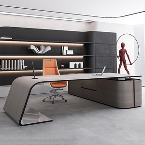 Table de bureau exécutive moderne et intelligente avec chargeur sans fil, panneau en bois, poste de travail informatique, table de bureau commerciale, table de patron pour villa - Product Image 4