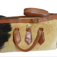 Sac en cuir de vachette vintage unisexe Moroccan Soul, forme baril, doublure en cuir véritable, fermeture éclair en toile, deux poignées, élégant pour les voyages